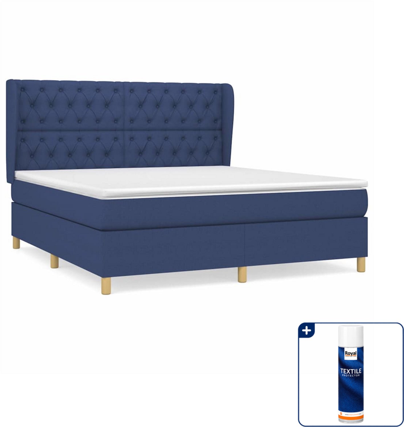 vidaXL boxspring - Queensize 160 x 200 cm - blauw - Inclusief textielbeschermer 500 ml
