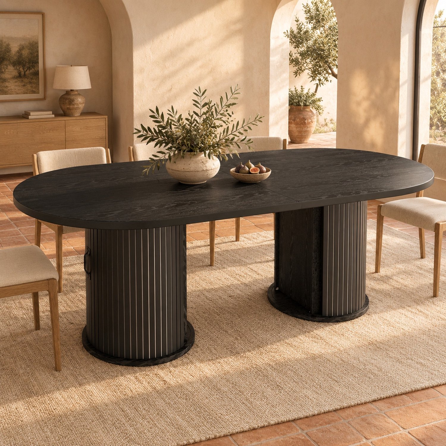 Maisentiel Uitschuifbare ovale eettafel met opbergruimte - zwart MDF - 150-190 x 80 x 75 cm