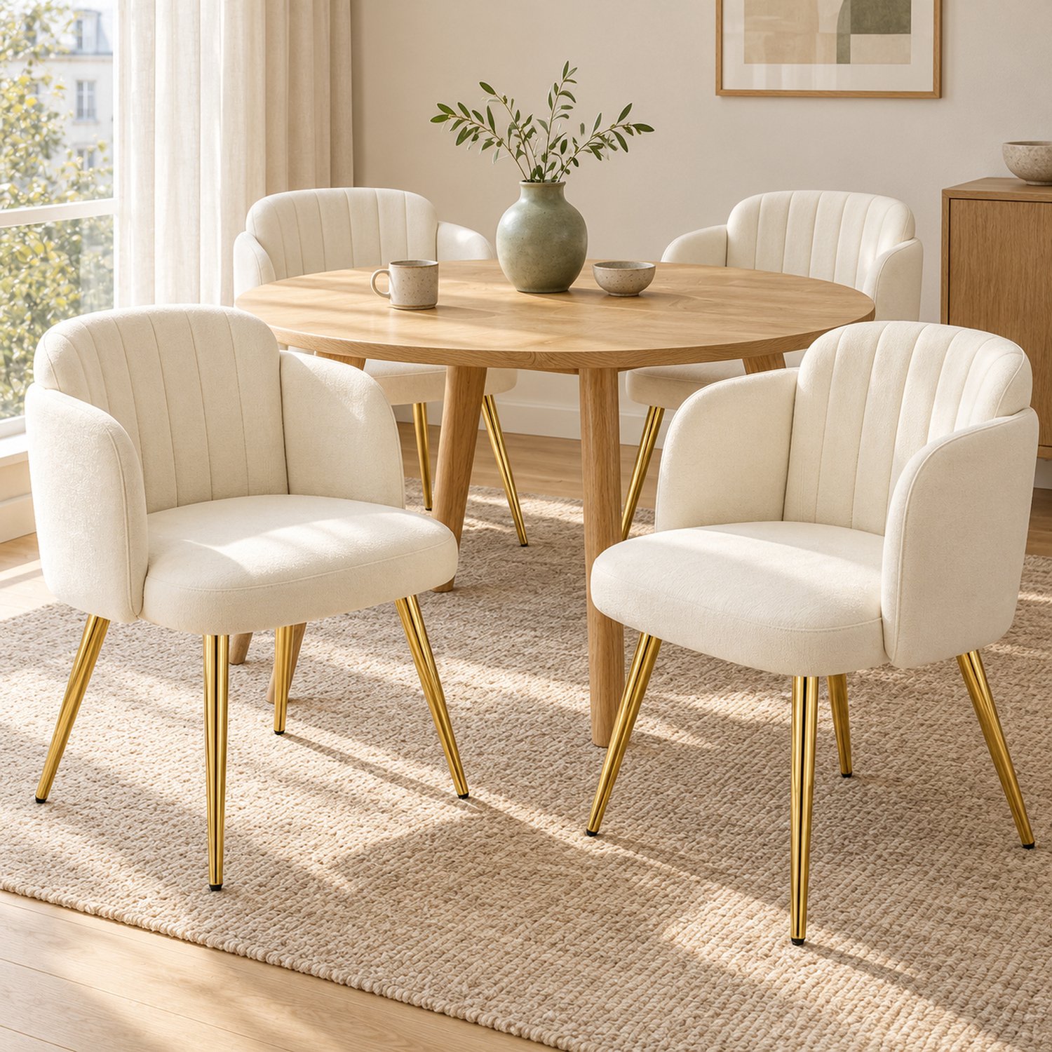 Clruro Eetkamerstoelen - Zitting 49x46 cm - 4 Stuks - Gebogen Rug - Polyester/Metaal - Wit