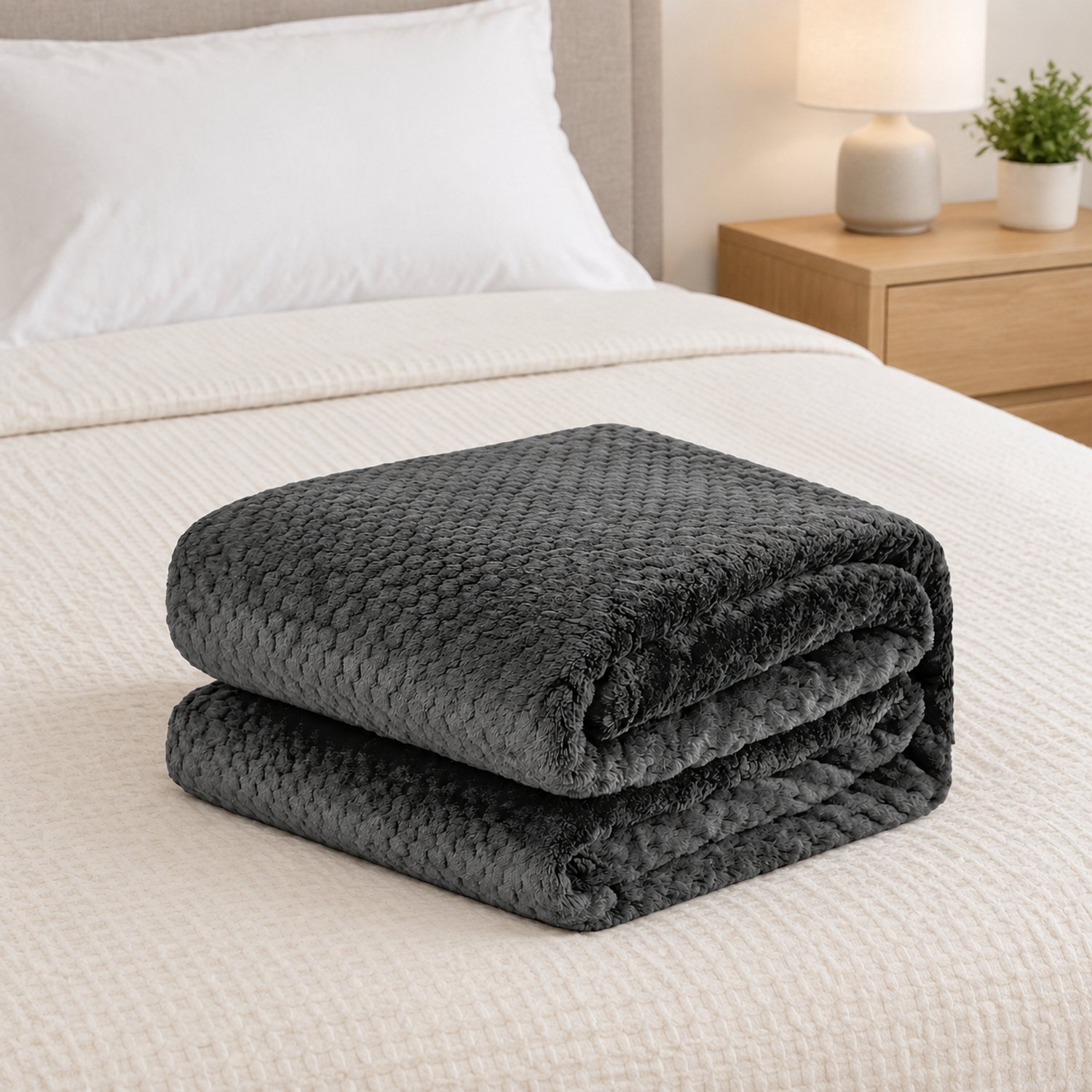 SWGOTA Donkergrijze flanellen deken 200 x 300 cm, effen polyester met wafelstructuur Donkergrijs