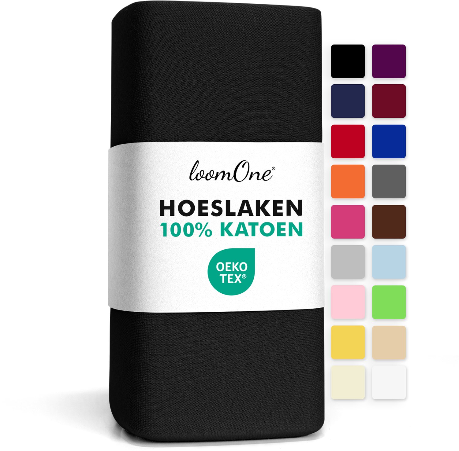 Loom One Hoeslaken – 100% Jersey Katoen – tot 40cm matrasdikte– 160 g/m² – voor Boxspring-Waterbed -Zwart