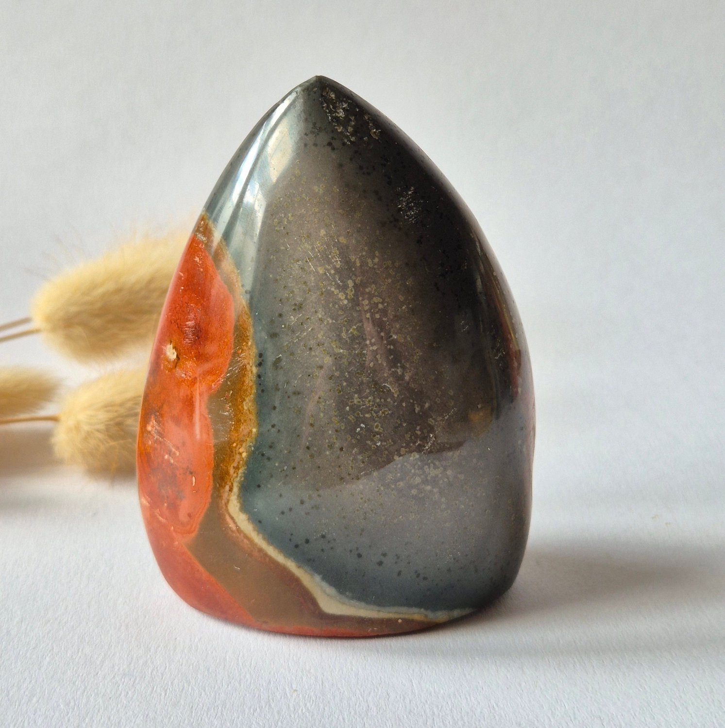 Moonlight Gemstones Ocean Jasper Polychroom Edelsteen Flame 198g – Rood Oranje Uniek Patroon Meerkleurig