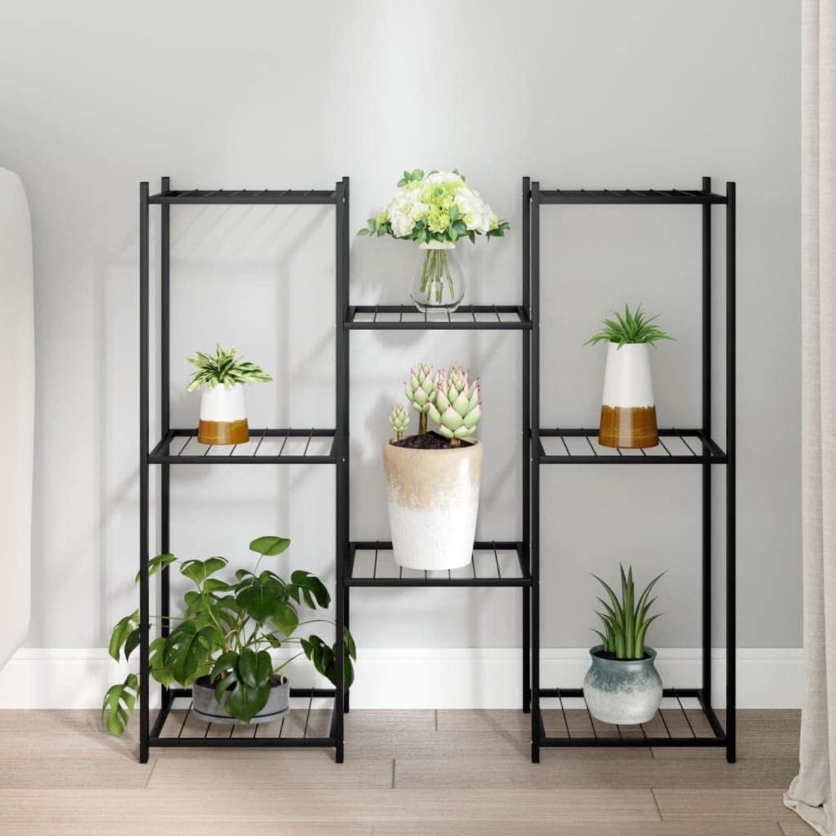 Plantenrek ijzer 83 x 25 x 80 cm, stabiele bloemenstandaard voor potplanten, zwarte plantenstandaard als opbergrek en tentoonstellingsrek