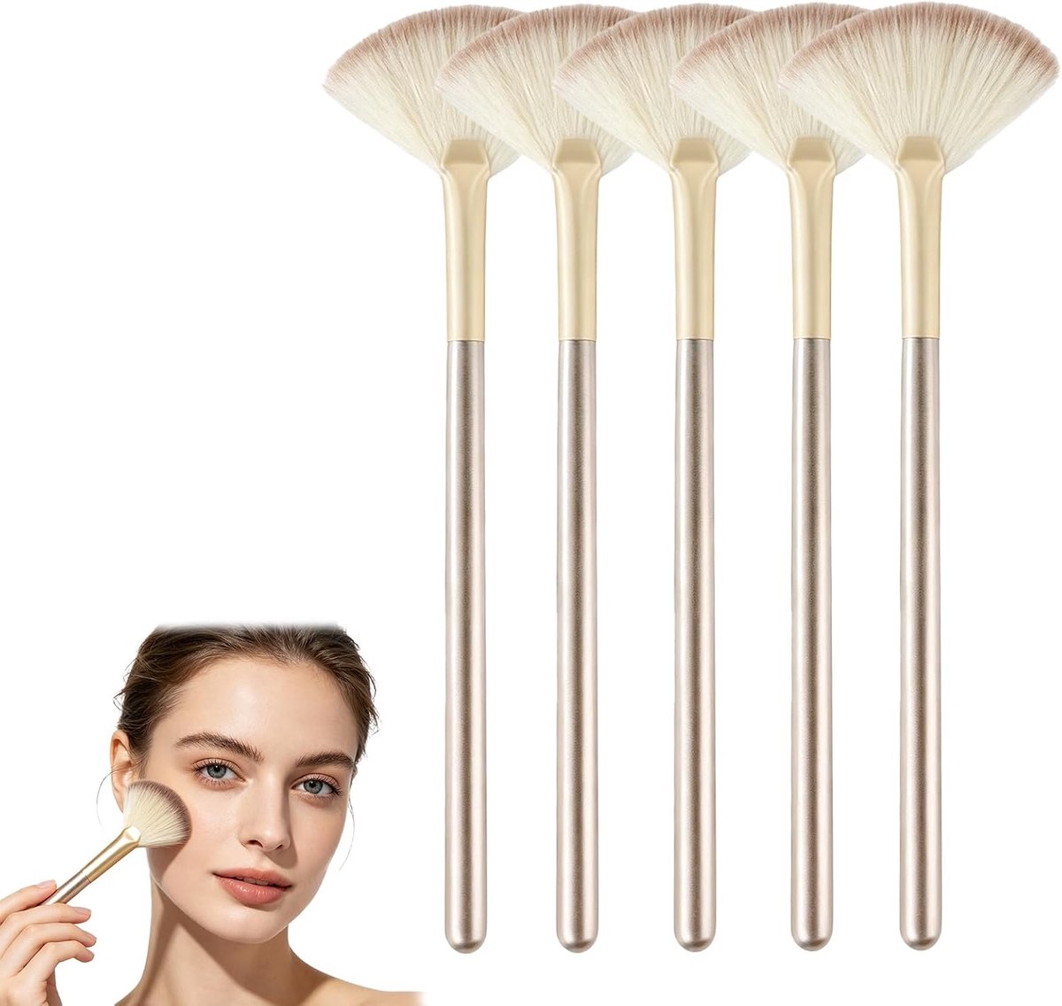 Set van 5 – Platte Maskerkwast met Zachte Vezelharen, ideaal voor Gezichtsmasker, Make-up, Crème, Serum en Poeder, handig thuis en op reis.