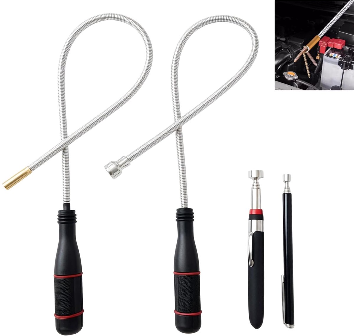 4 stuks telescopische magneetstang, flexibele magneet, uittrekbaar, schroefverwijderaar, met magneet, voor het opnemen van kleine metalen onderdelen voor werkplaats, garage, knutselen