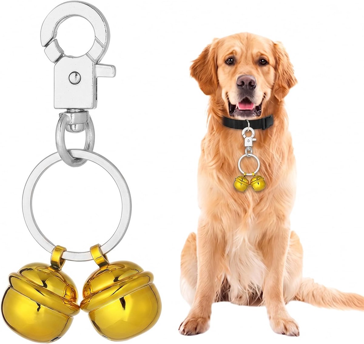 2 stuks gouden hondenbel, kattenbel, extra luide belletjes voor huisdierhalsband, huisdiertracker, bel met sleutelhanger en karabijnhaak, hanger voor honden en katten, doe-het-zelf knutselen