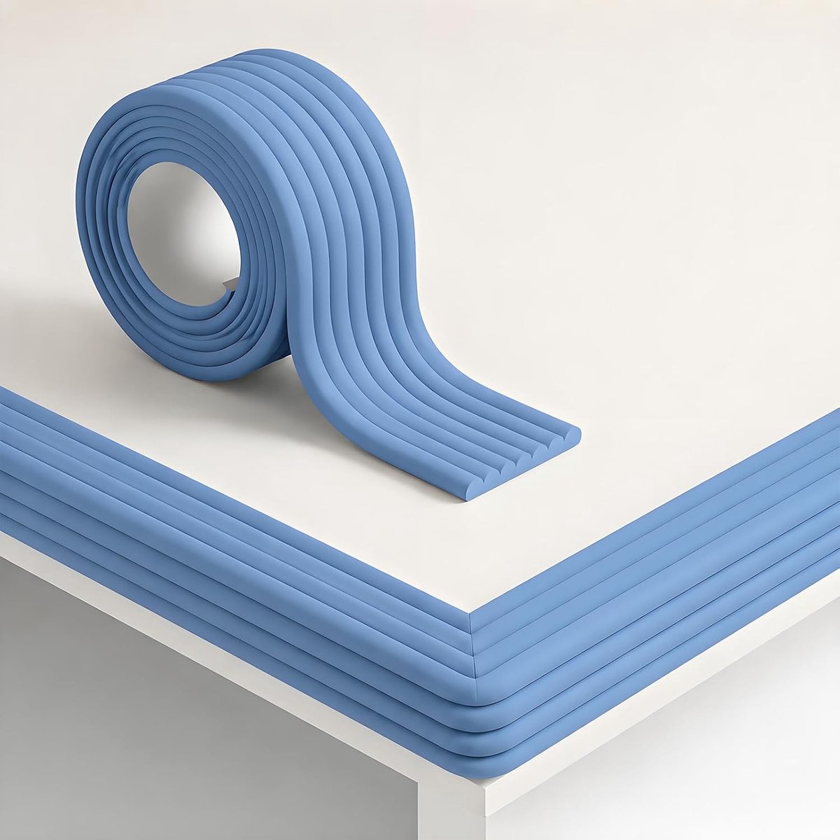 2 m x 8 cm randbescherming babyschuim, W-vormige muur en hoekbescherming voor de veiligheid van kinderen, zelfklevende schuimrubberen bekleding, tafelrandbescherming hoeken voor meubels, bureau, blauw