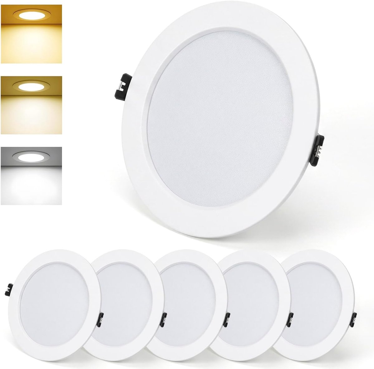 6 LED-inbouwspots 230V plat, 16W spots LED Warm wit 3000K Neutraal wit 4000K Koud wit 6000K met geheugenfunctie, gatdiameter Ø130-140mm alu plafondspots voor badkamer, keuken en woonkamer