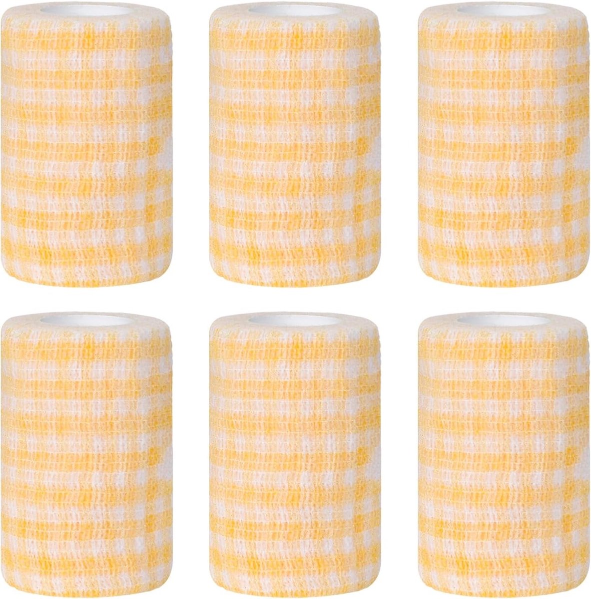 6 Stuks Hechting Cohesieve Bandage voor Honden, Paarden en Mensen | Voor Pols, Enkel en Vingers (7.5 x 400 cm, Geel Boxpatroon) - Ideaal voor Wonden, Bescherming en Stabiliteit