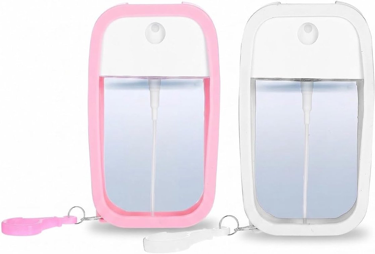 Set van 2 reisflessen van 50 ml met siliconen hoes, spuitflessen van kunststof voor handbagage, navulbare lege flessen voor cosmetica (lichtroze/wit)