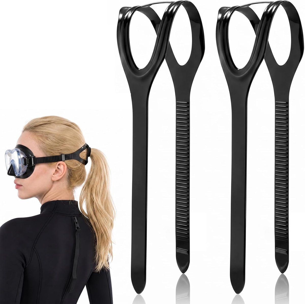 2 stuks duikmaskerband, siliconen reserveband voor duikbril en snorkelmasker, verstelbaar, lengte 55 cm, zwart