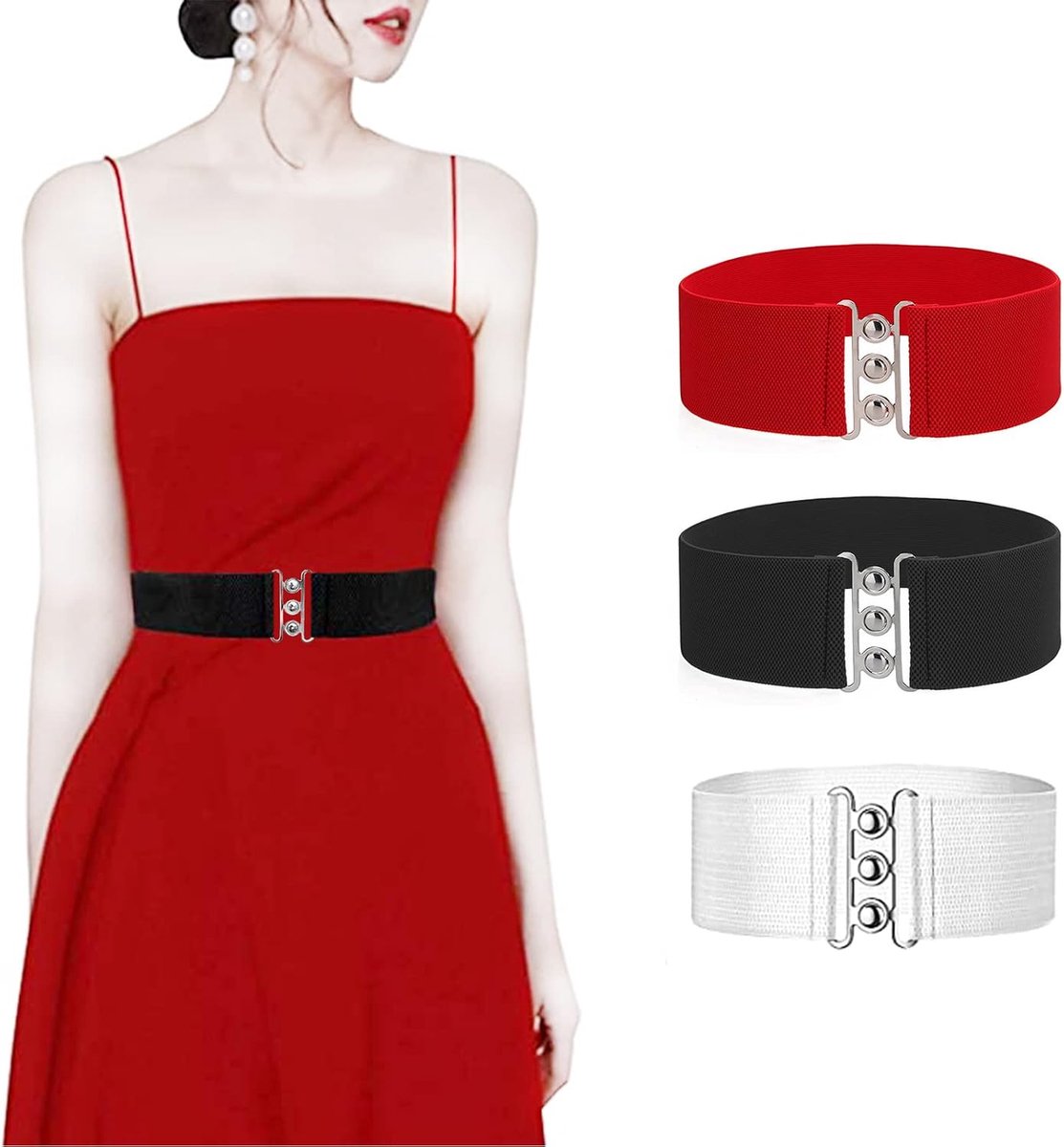 Women's Wide Elastic Buckle Belt Women Elegant Fashion Stretch Belt Vintage Waist Belt Wide Waist Belt Cinch Belt for - ShopVlot
