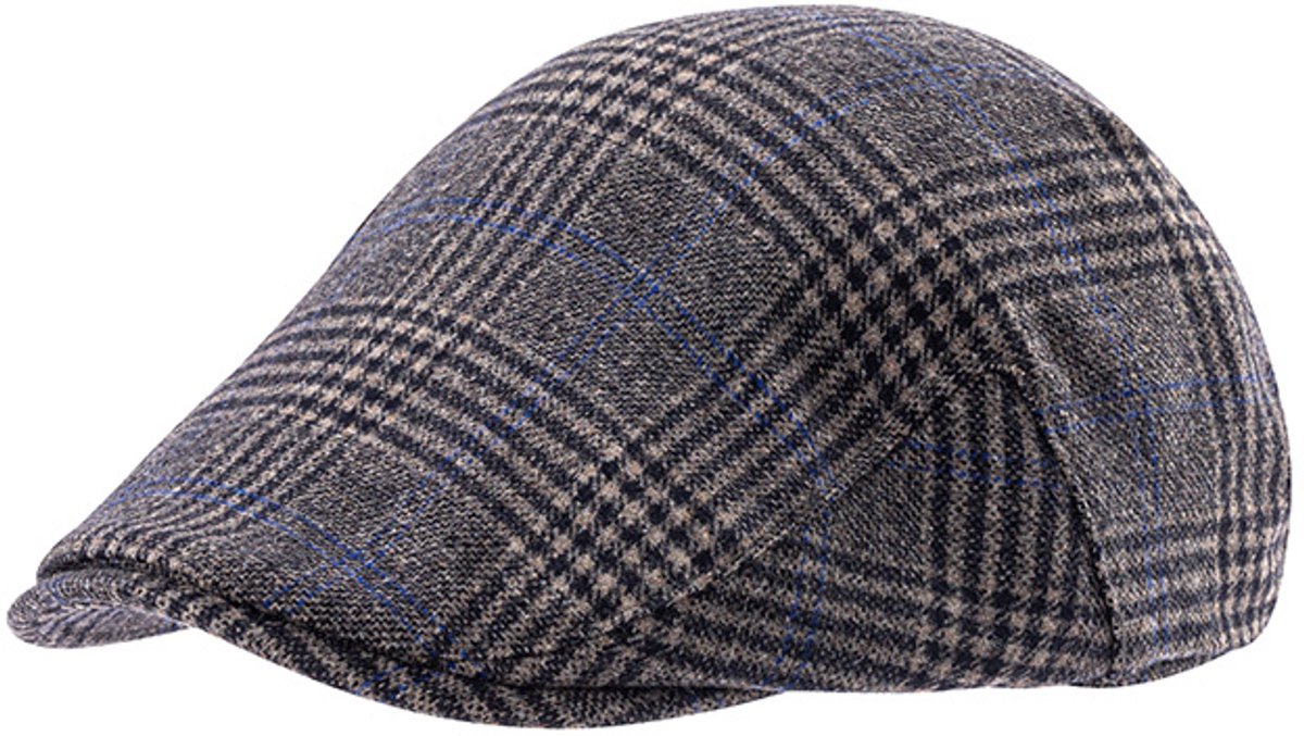 Milanoro - Heerlijk warme platte pet met stijlvol ruitpatroon - Anthraciet/blauw