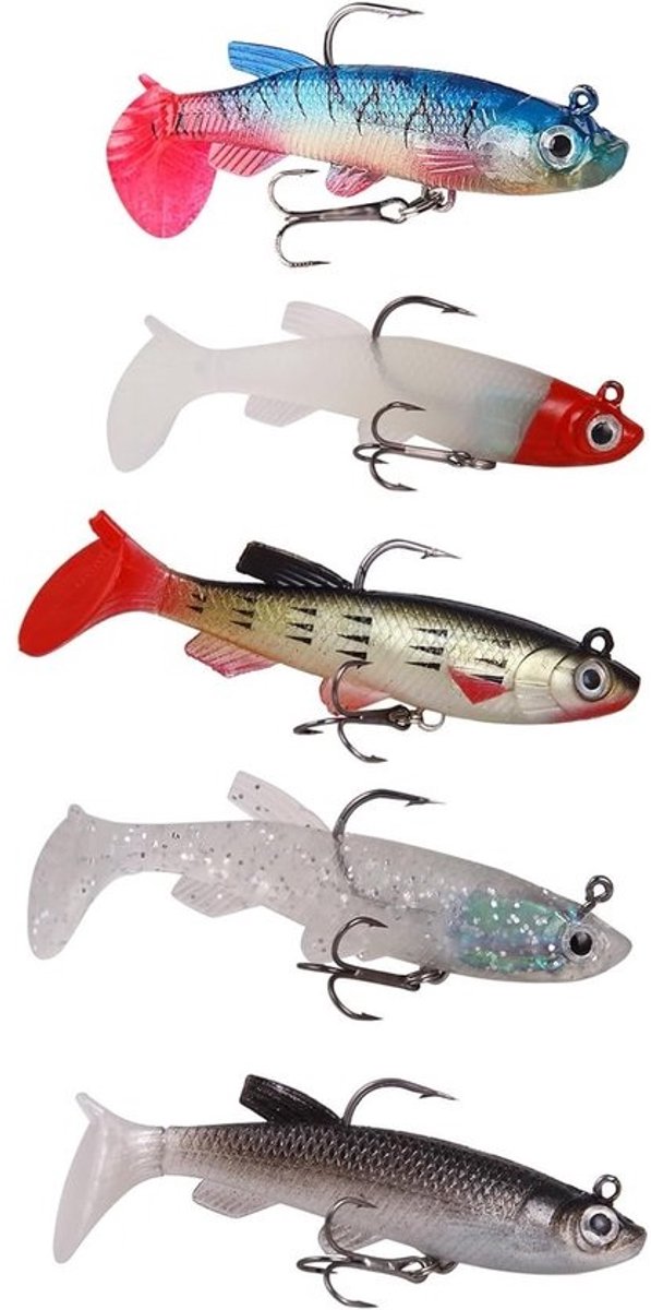 Set van 5 rubberen kunstaas - voor snoekbaars - ideaal voor vissen en een grotere kans op succes