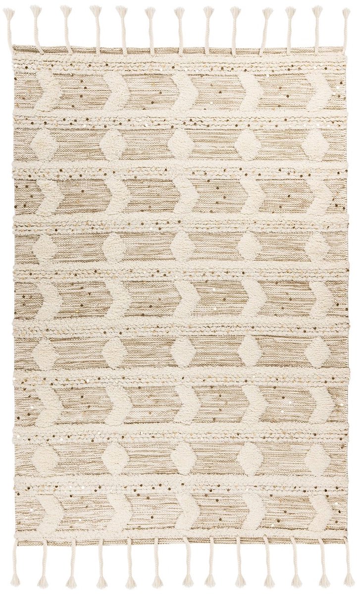 Dutch XXL Wollen Vloerkleed | Tapijt | Bohist | Geometrisch | Crème/Kaki | 160x230 cm