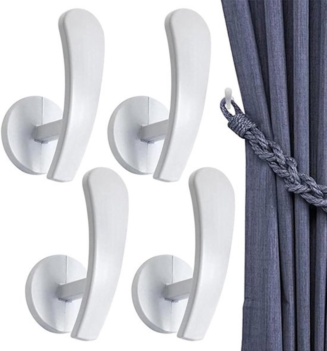 Draperiehaken - Gordijnhouders - Voor het organiseren van ruimtes - Aluminiumlegering - 4 stuks - Zwart