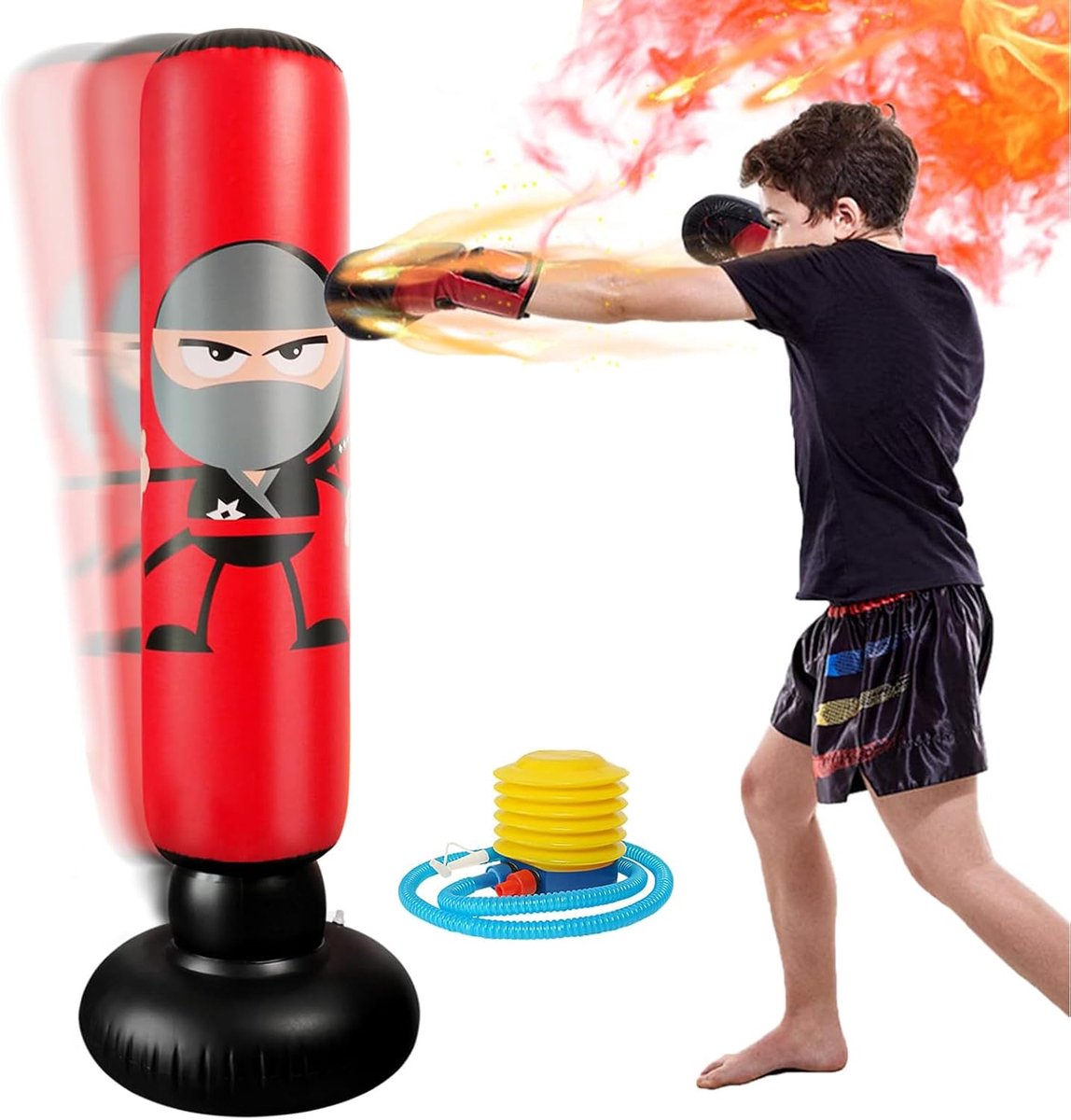 160 cm Standing Punching Bag for Children with Air Pump, Punching Bag, Standing Inflatable Ninja Punching Ball - ShopVlot