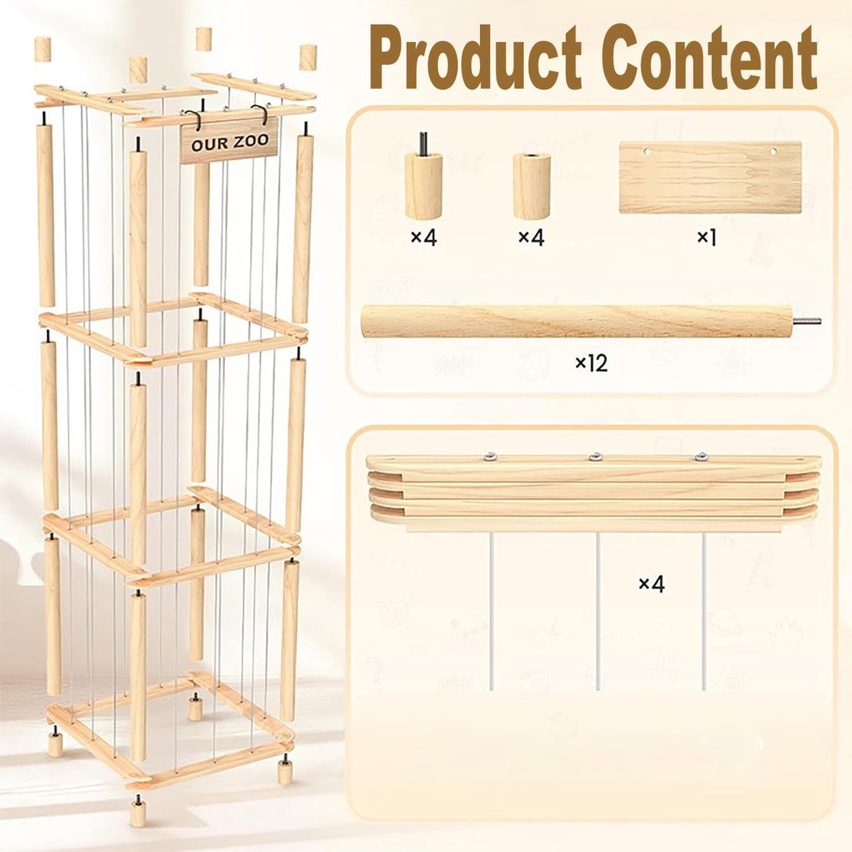 Plush houder grote capaciteit - ruimtebesparend - natuurlijk hout - ideaal voor kinderkamer - ShopVlot — cadeau in Wonen & Interieur - foto 3