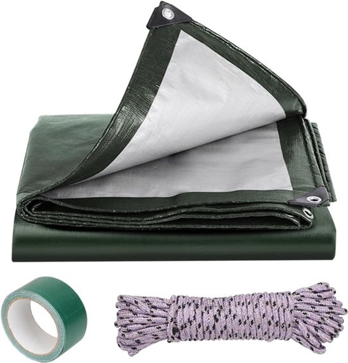 Waterdicht zeil 2 x 3 m in groen/zilver - 180 g/m² voor bescherming en afdekking