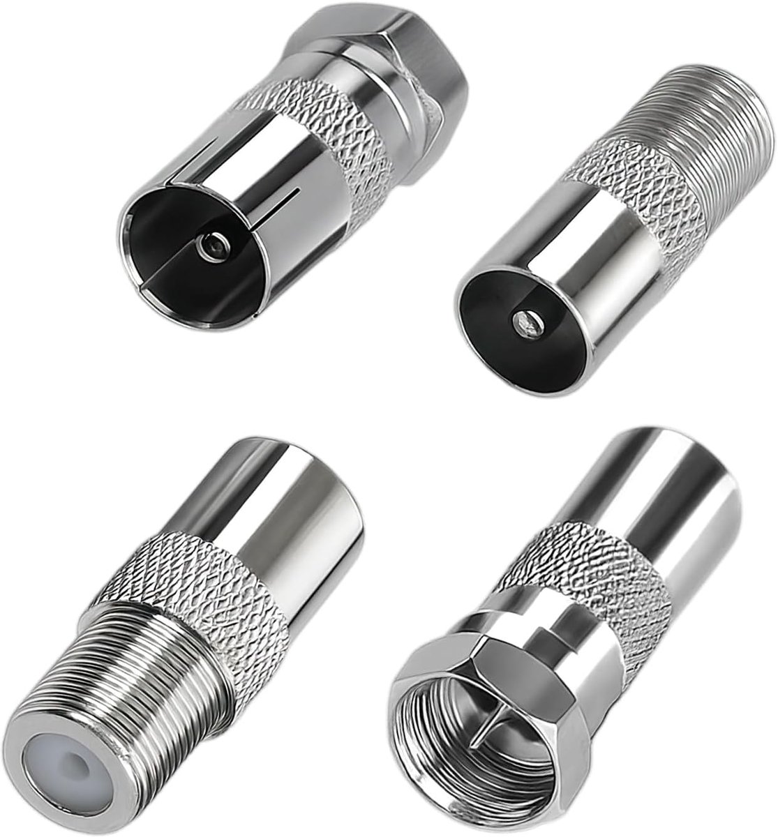 TV antenne adapter set 4 stuks - F male/female aansluiting - hoogwaardig nikkelgeplateerd - ShopVlot