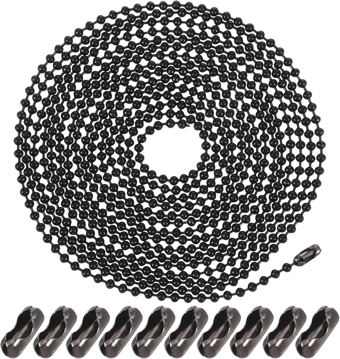 2 Roots Black Ceiling Fan Pull Chain 118 inch Beads Ball Light Pulls Extension Chains with 40Pcs Connectors Zinc Alloy - ShopVlot