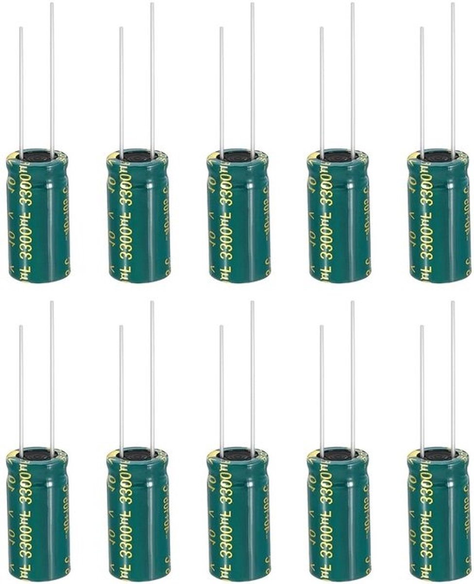 Elektrolytische condensatoren - Aluminiumcondensatoren - Elektronische projecten - Grote capaciteit - 3300 uF 10 V - Groen