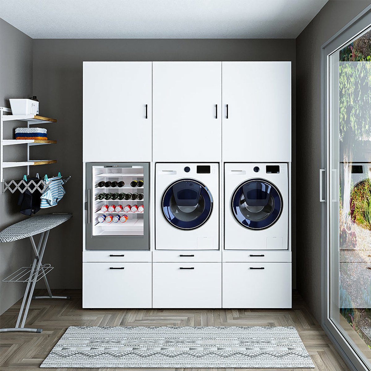Roomart SERIE 2 Wasmachine Ombouwkast 201x240 cm - voor 3 Apparaten - Wit