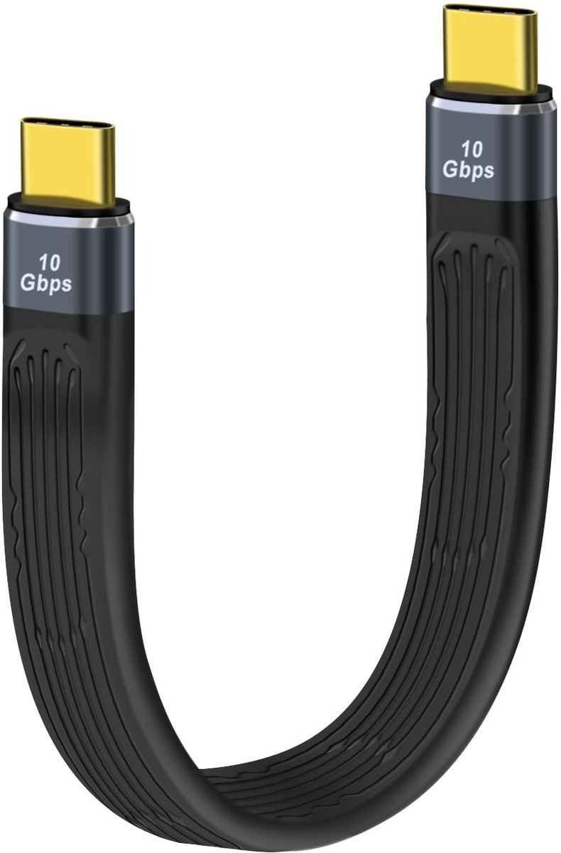 USB C Oplaadkabel 13cm - Plat en Flexibel - 10Gbps Datatransmissie - Ideaal voor Telefoons en Laptops - ShopVlot