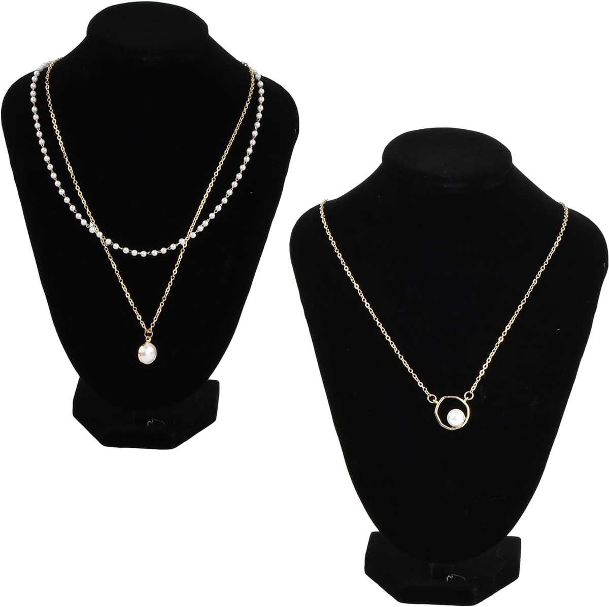 2 stuks sieraden displaystandaard, 21 x 16 cm ketting buste displayhouder, zwart fluwelen sieradenmodelorganizer - ShopVlot