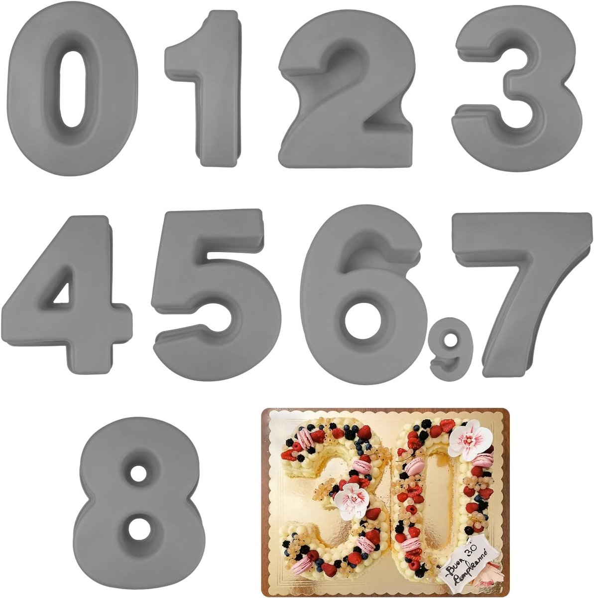 9 Pcs Thick Silicone Cake Mold with Number 25cm Number Silicone Cake Mould Birthday Silicone Number Cake Mold for - ShopVlot