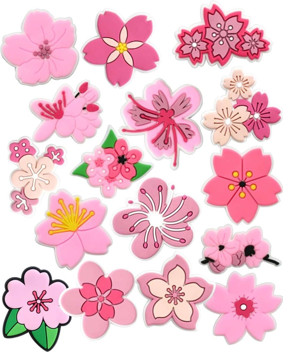 16 Pcs Pink Flower Shoe Decoration Charms, ABS DIY Decorations for Clogs, Sandals, Craft Accessories for Party Dance - ShopVlot