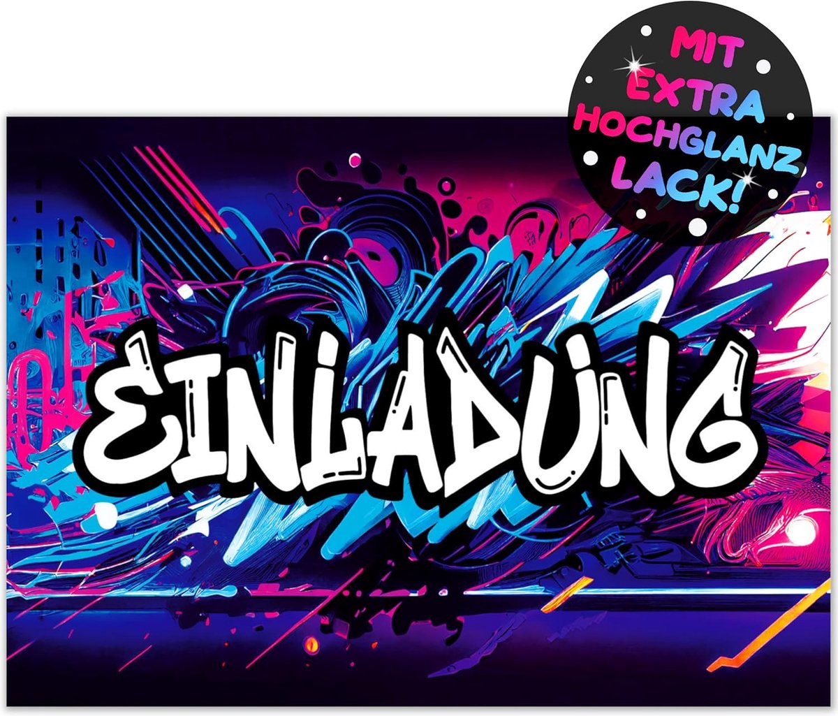 SnelShoppen - 12 x Graffiti Uitnodigingen voor Kinderfeestjes en Verjaardagen – Kleurrijke Party Kaarten voor Jongens en Meisjes, Perfect voor Tuin, Z