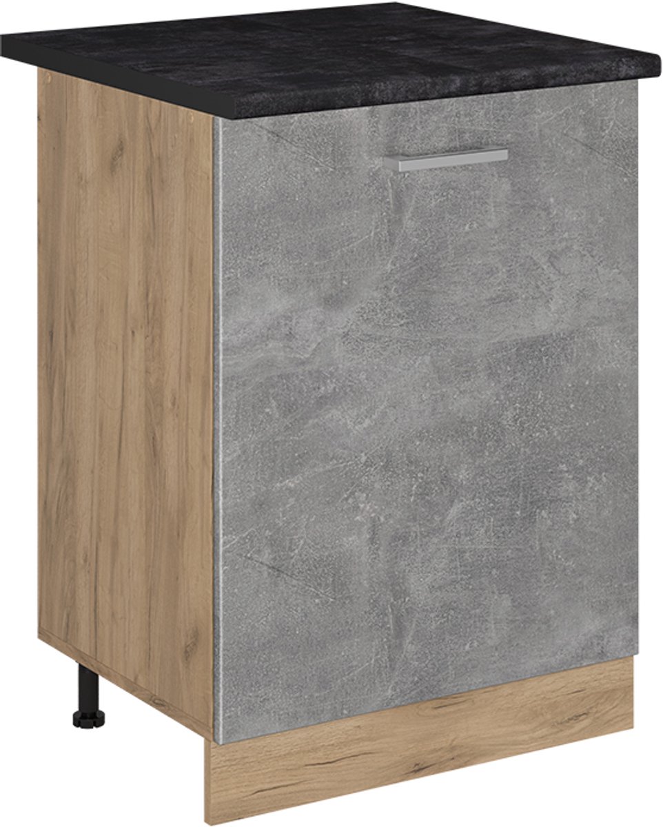 Vicco Keukenonderkast R-Line, Beton/Goudkleurig Eiken, 60 cm met 1 deur antraciet werkblad