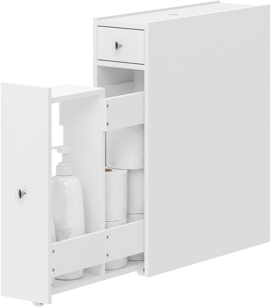 Badkamerkast 48×16×58 cm wit spaanplaat, badkamerkast, opbergkast, bijzetkast, opbergmeubel, stevig en duurzaam, eenvoudig design, praktisch en mooi, geschikt voor badkamer en toilet voor extra opbergruimte