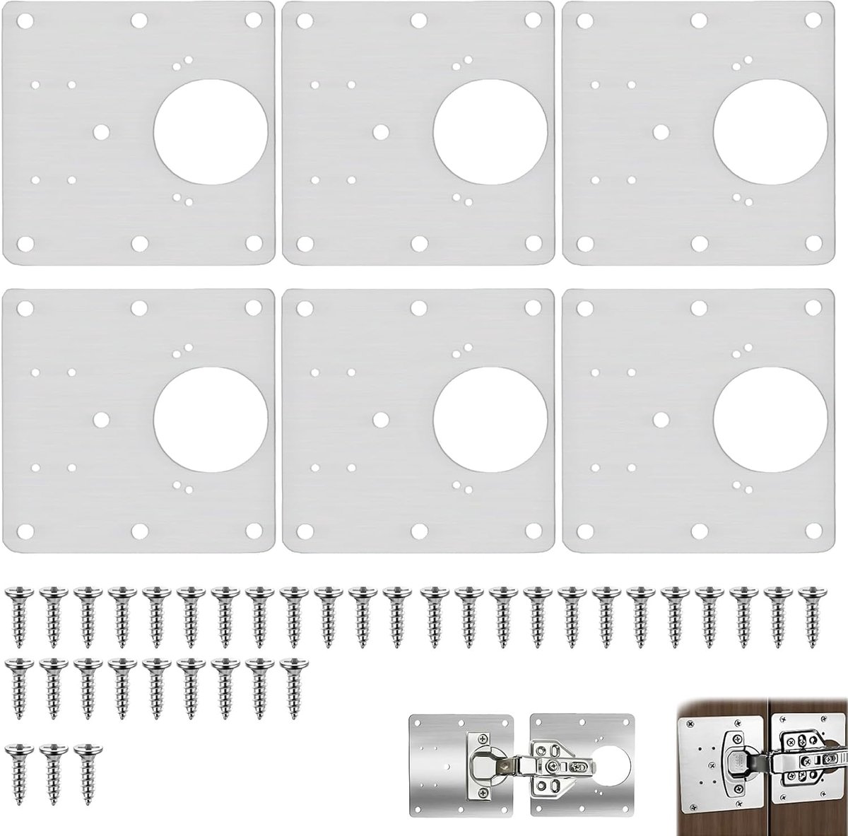 Reparatieplaat 6 Stuks – Roestvrij Staal Reparatieset Met Schroeven – Voor Kastdeuren, Keuken, Meubels, Planken En Ramen – Verstevigingsplaat Voor Losse Of Beschadigde Scharnieren