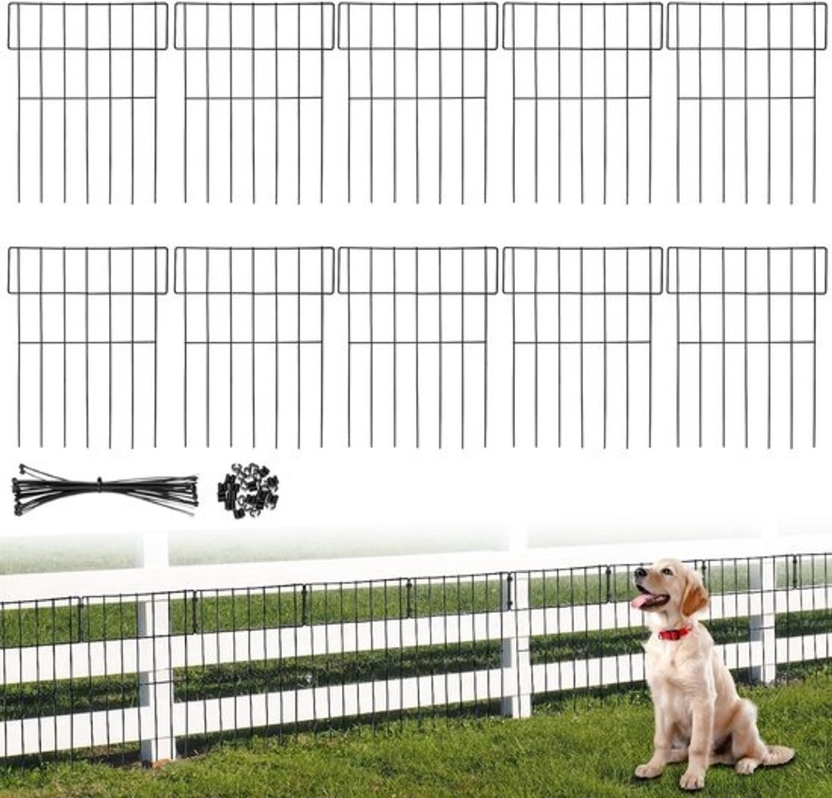 Tuinhek - 10 stuks - Dierenafscheiding - 42x30,5 cm - Hek voor honden - Voor tuin en gazon - Geschikt voor groentetuinen