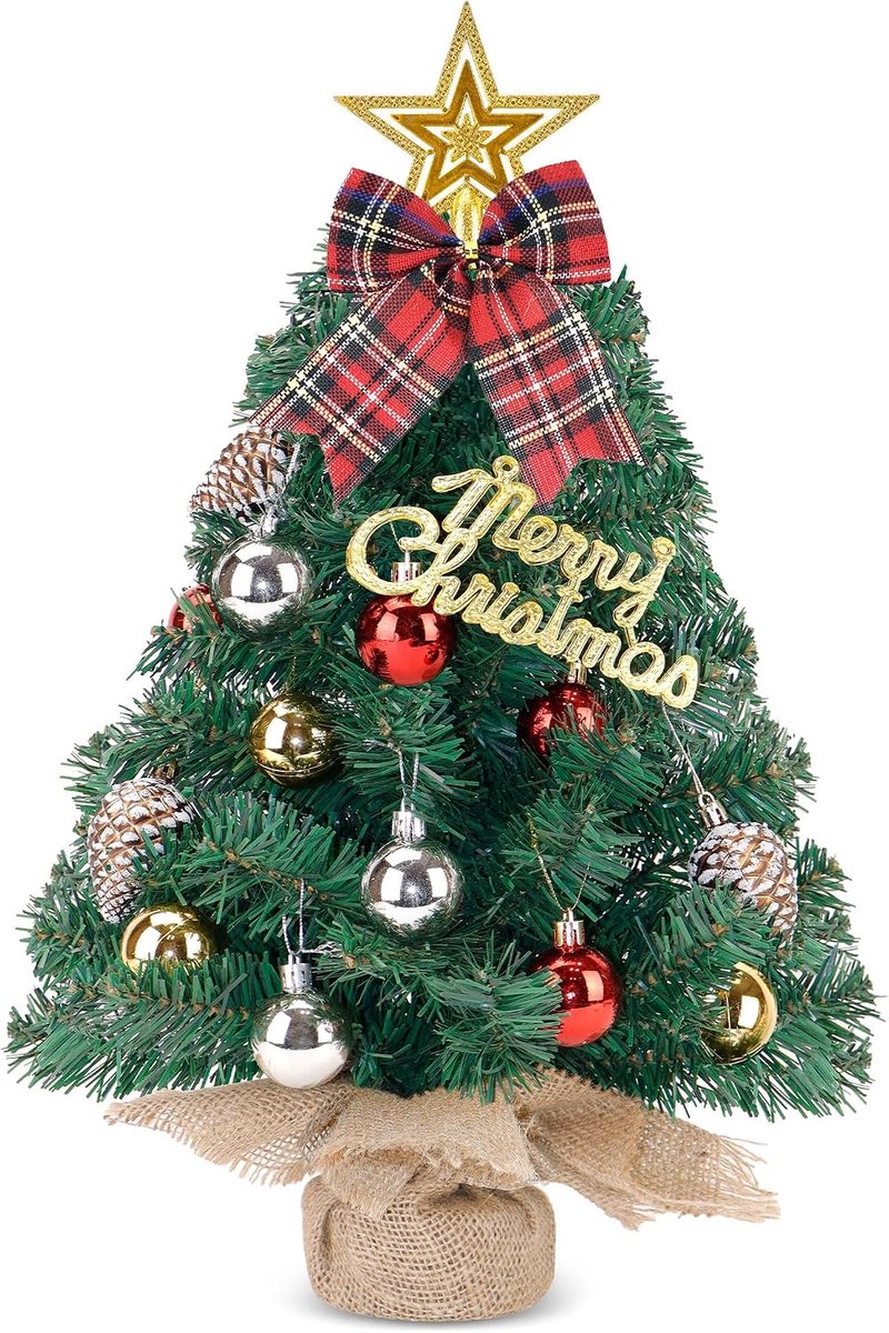 Mini kerstboom 60 cm tafelkerstboom klein, kunstmatig versierd voor kerstdecoratie (groen, 60 cm)