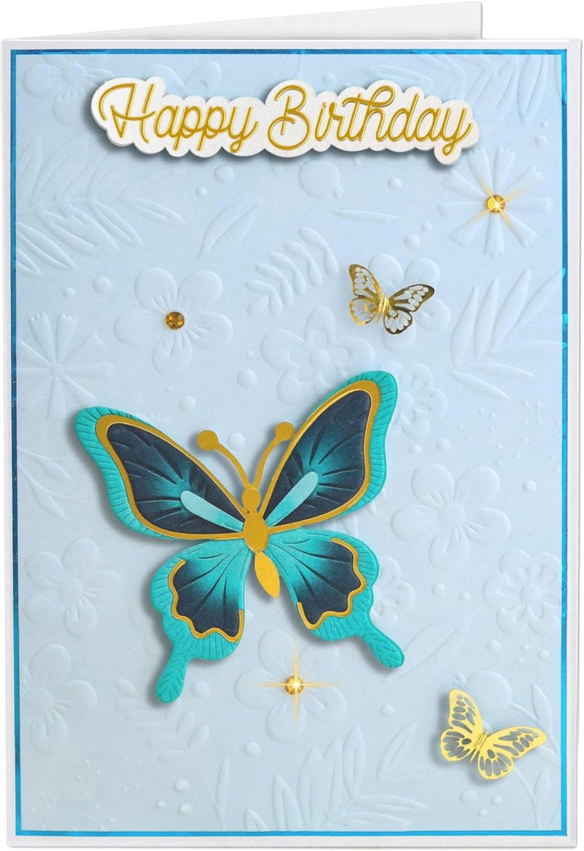 Coon Signature kaart met envelop en zegelsticker - Happy Birthday blauwe vlinder