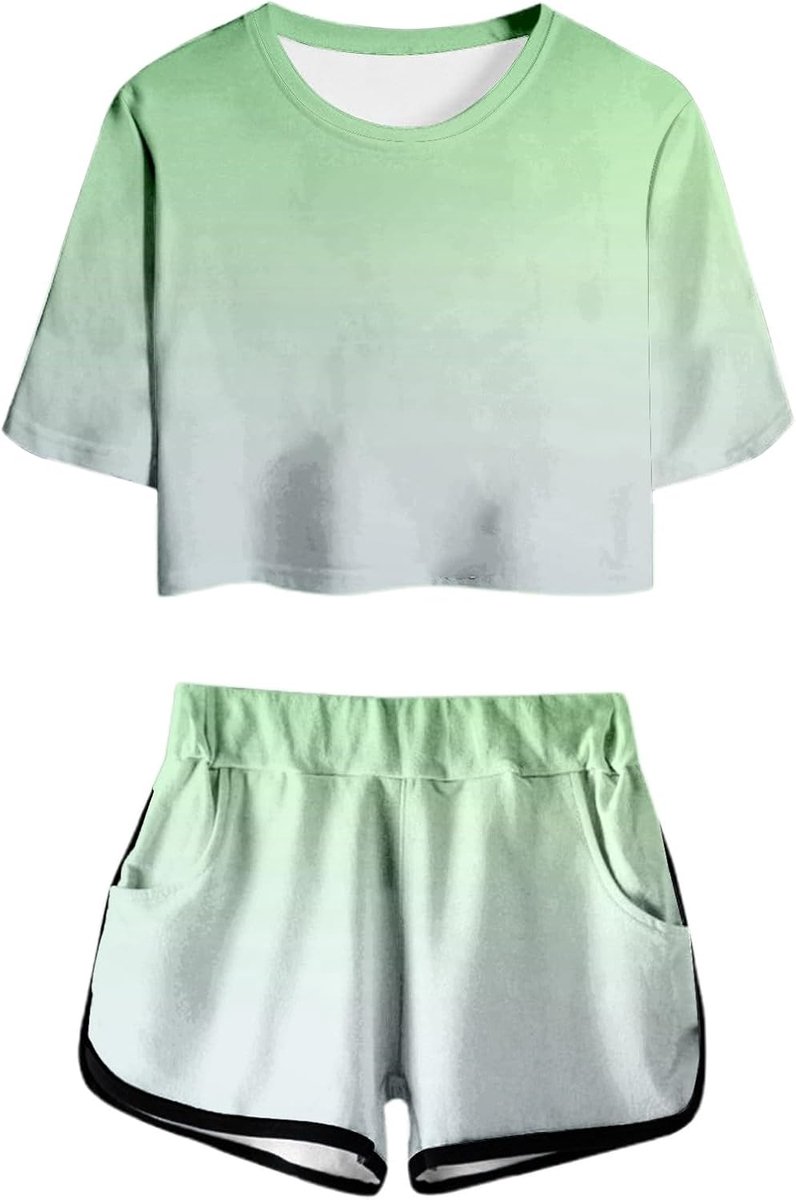 Zomershirt en shorts met korte mouwen voor meisjes, casual outfit met ronde hals en zakken voor tieners en junioren, licht en comfortabel