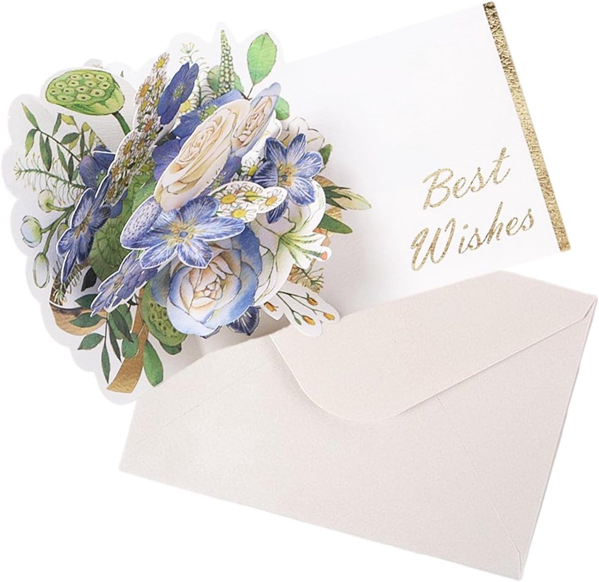 Bloemen Wenskaart, 3D Vouwkaart, Verjaardagskaart, 13,5 x 11,3 cm, Handgemaakte Wenskaart voor Mama, Vriendin, Meisje voor Moederdag, Afstuderen, Valentijnsdag, Jubileum (Blauw)