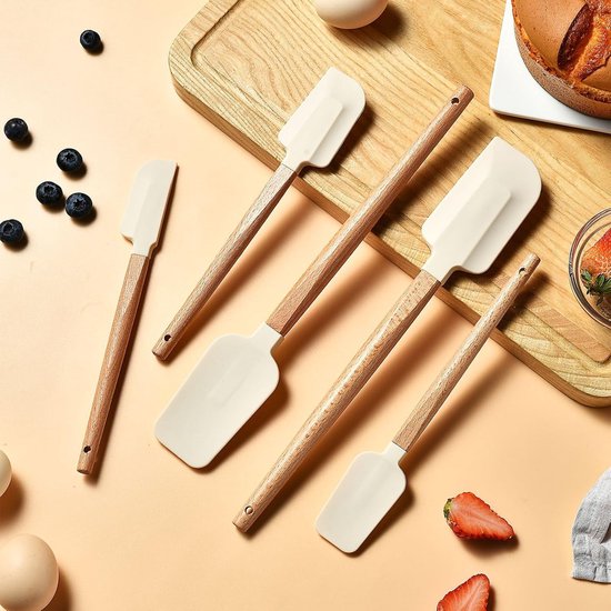 Spatels van siliconen voor keuken en bakwaren met houten handvat — afbeelding 5