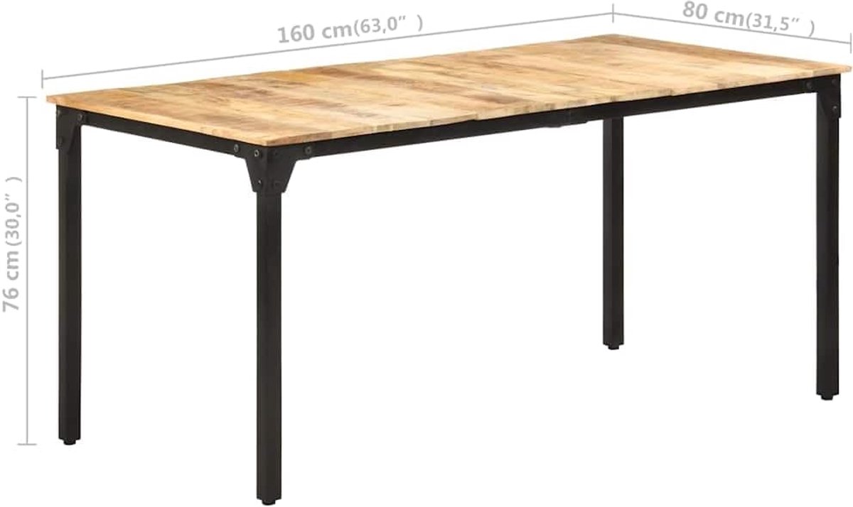 Mangohout eettafel gepoedercoat ijzeren poten 160x80x76 cm