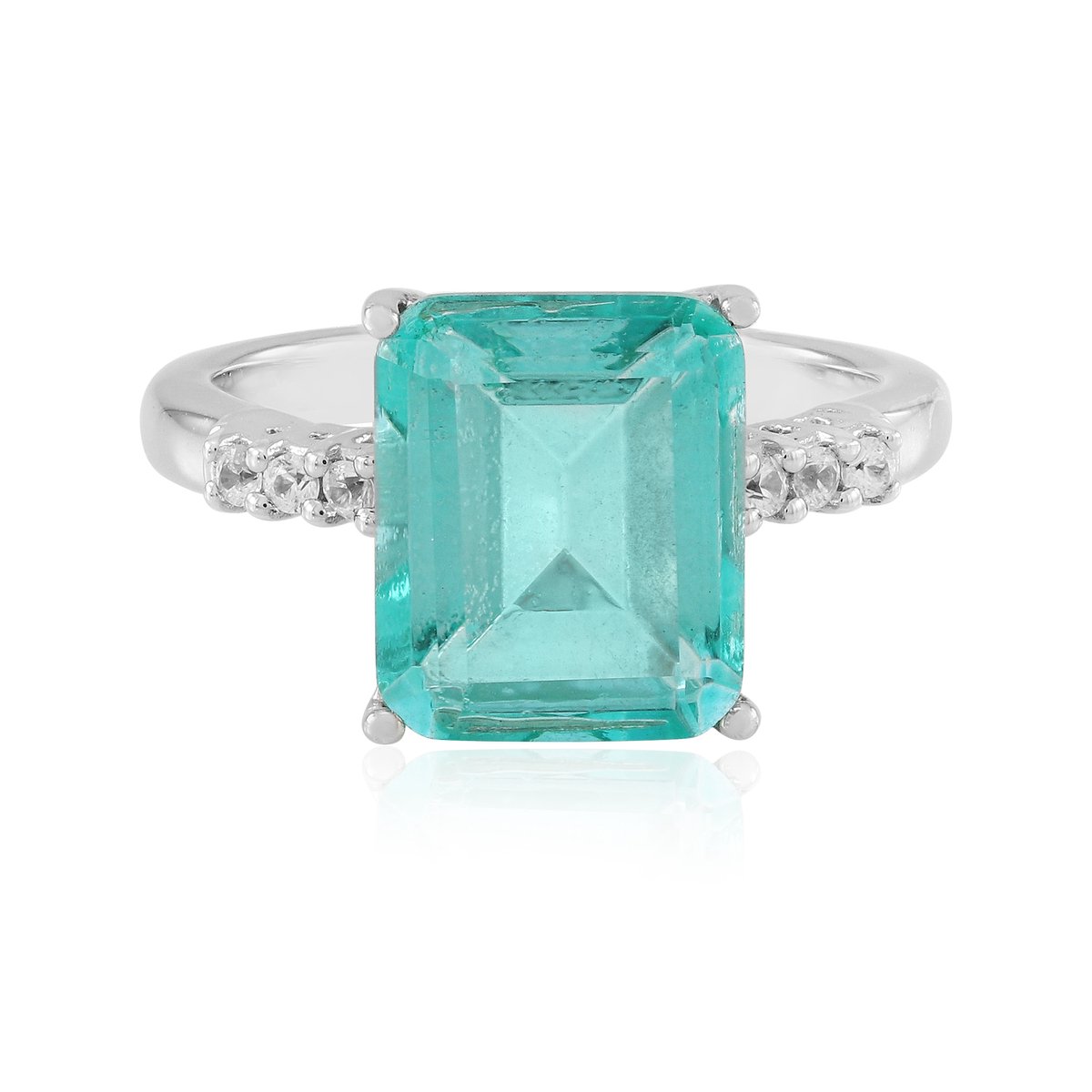 Cavill - Elegante Zilveren Ring - 925 Sterling Zilver met Blauwe Paraiba Kwarts 3,994 ct & Zirkonia 0,127 ct - Achthoekig Trapgeslepen