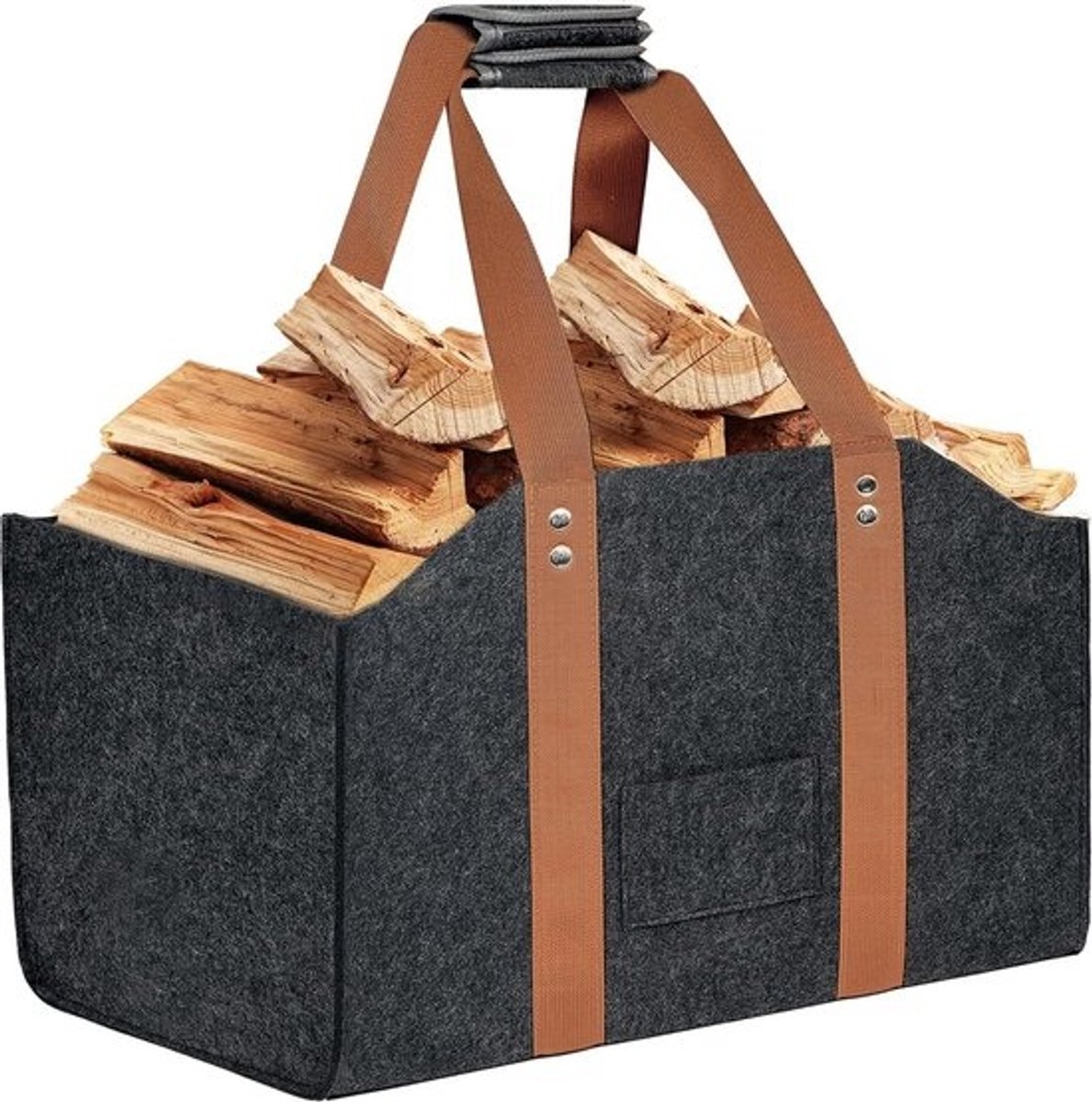 Haardhoutopslag - Opvouwbare houten mand - met lange draaggreep - Donkergrijs - 425 x 32 x 32 cm