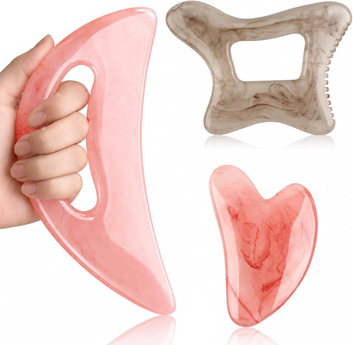 Sha massageapparaat, 3 stuks Gua Sha-stenen, Guasha cellulitis massage, groter Guasha scraping schraper, lymfedrainage massageapparaat voor benen, rug, gezicht, nek, hars