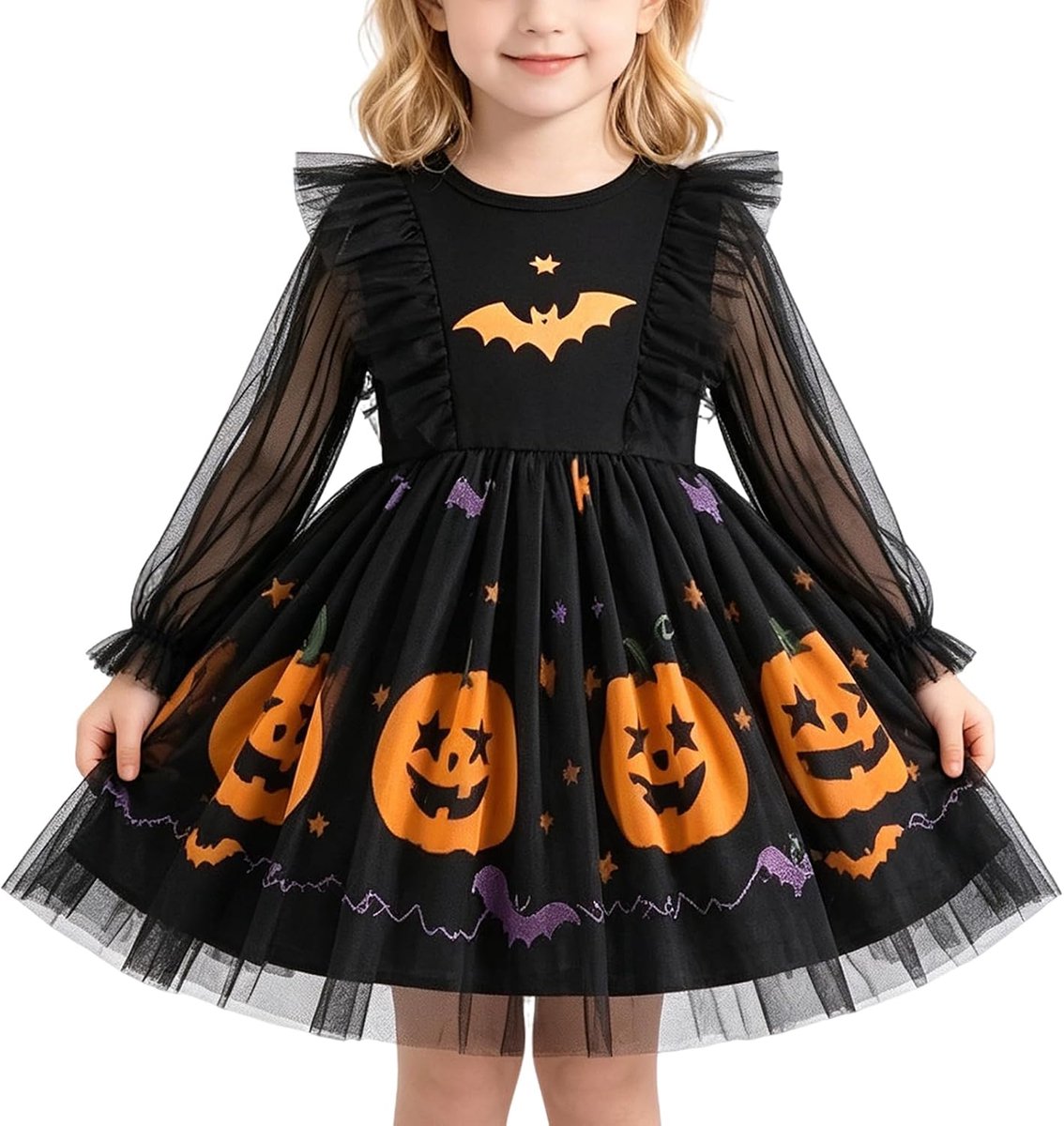 Jurk voor kleine meisjes, babymeisjes, Halloween, feestkostuum, jurk, zwart, 3-4 Jaar