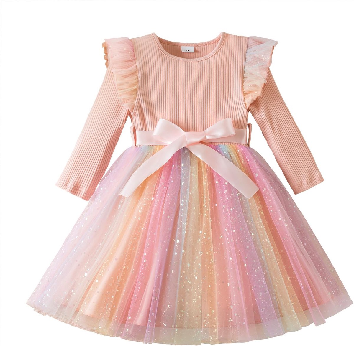 Tule-jurk voor peuters, meisjes, met ruches, mouwloos, bloemenborduurwerk, sterrenhemel, kleurverloop, babymeisjes, kleding