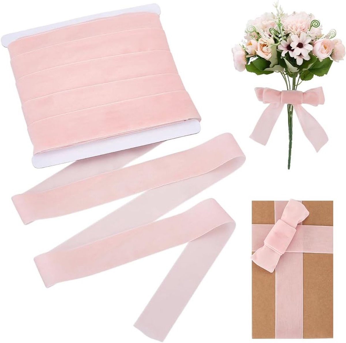 20 Yards Fluwelen lint 38 mm/1,49 Inch Breed Roze Enkele Gezicht Spoel Zijdeachtige Fluwelen Stof voor Bloemen Boeketten DIY Ambachten Strikken Gift Wrapping Kerst Bruiloft Feest