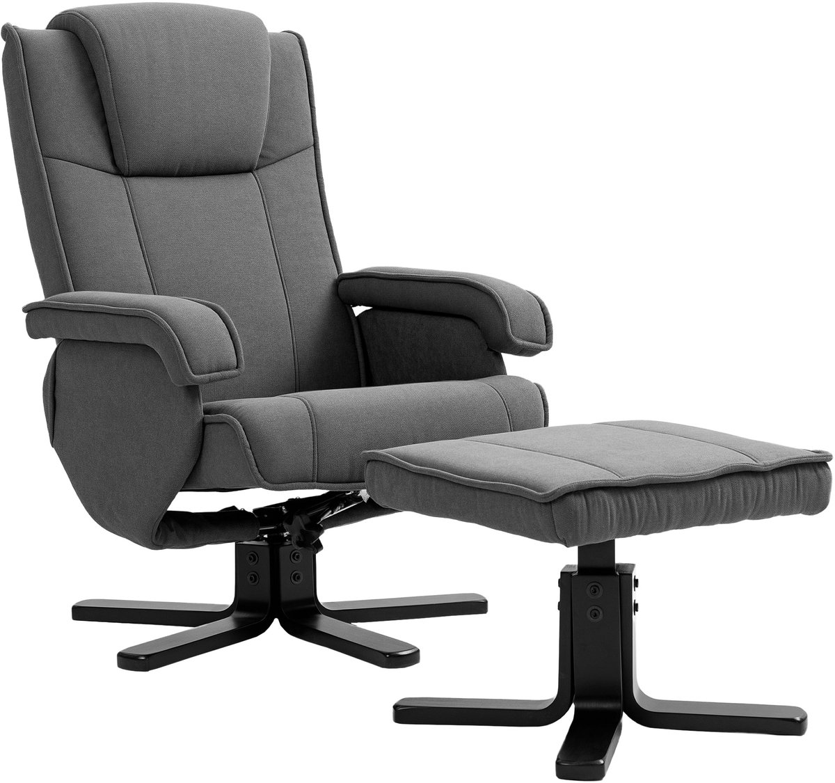 Homona Relaxfauteuil met hocker - Draaibaar en verstelbaar - Met 13 cm dikke bekleding in samtop-look - 67 x 87 x 96 cm - Donkergrijs