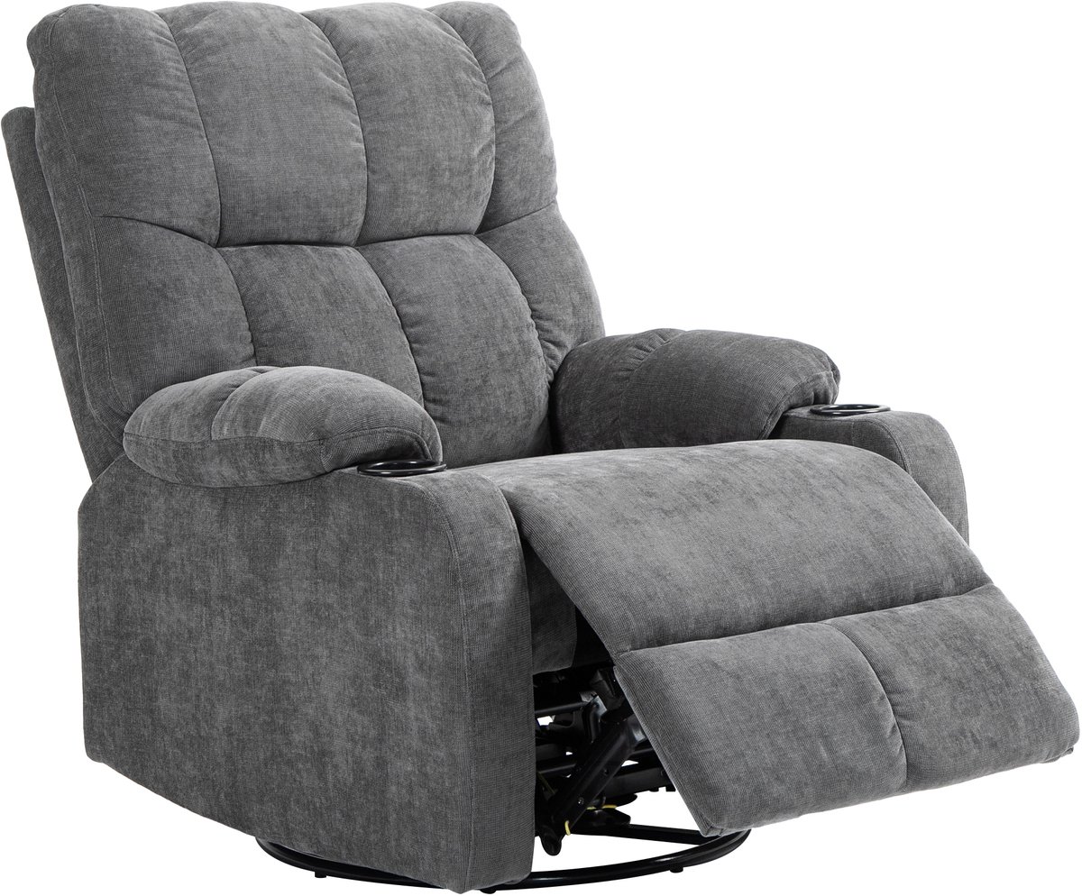 Homona Relaxfauteuil - Draaibaar en schommelend - Met voetensteun en bekerhouders - 88 x 96 x 108 cm - Donkergrijs